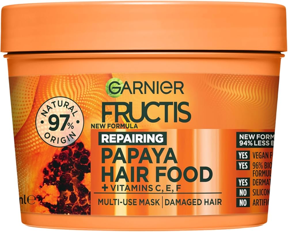GARNIER ULTRA DOUX PAPAYA VEGAN HAIR FOOD 3IN1 MASK FOR DAMAGED HAIR, BOOSTED WITH VITAMINS C, E & F