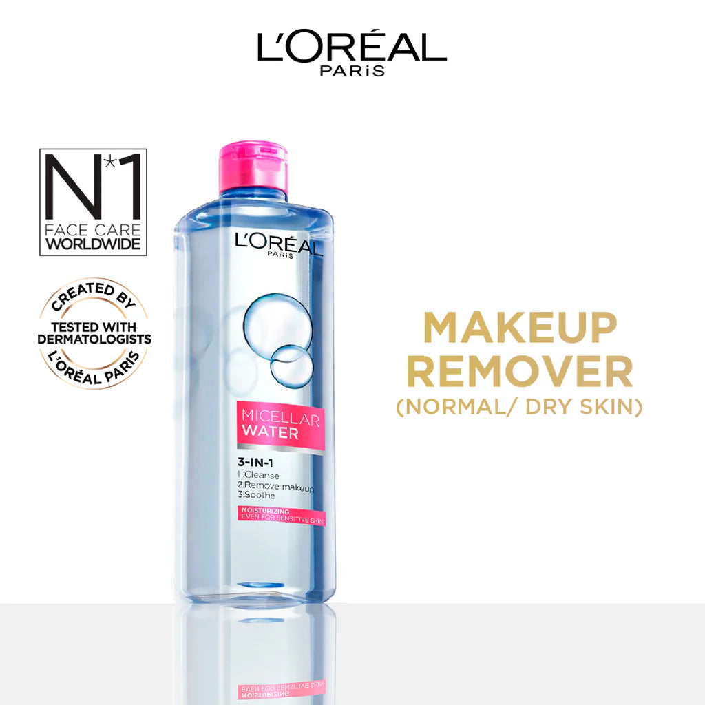 L'ORÉAL PARIS 3-IN-1 REFRESHING MICELLAR WATER, DEEP CLEANSING MOISTURIZE MICELLAR FOR DRY TO NORMAL SKIN 400ML