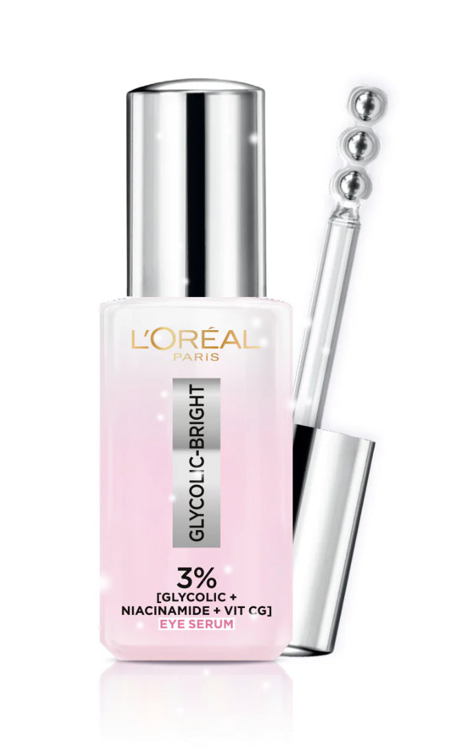 L'Oréal Paris Glycolic [3% Glycolic Acid + Vitamin CG + Niacinamide] Eye Serum For Dark cirles, Brighten Eyes