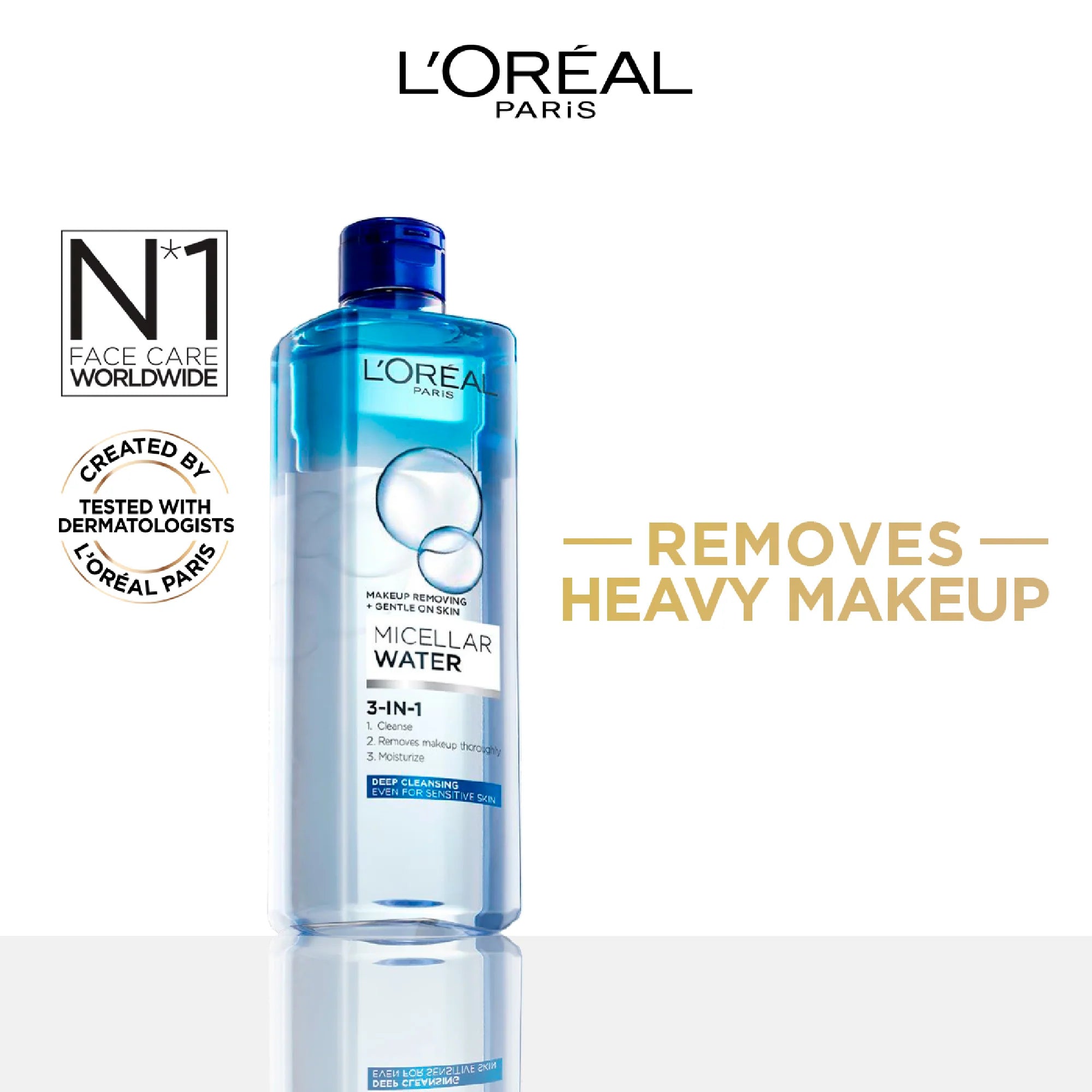 L'ORÉAL PARIS 3-IN-1 DEEP CLEANSING MICELLAR WATER FOR LONG WEAR MAKEUP REMOVER 400ML